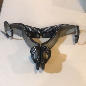 Unisa Linda Black and White Polka Dot Ankle Strap Block Heel Sandals-Size 8.5